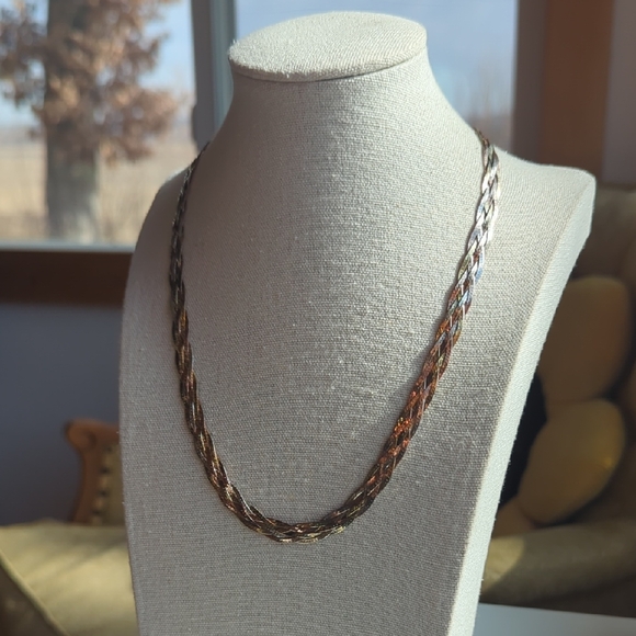 Vintage Italy 925 Sterling Silver Tricolor Woven Necklace 36